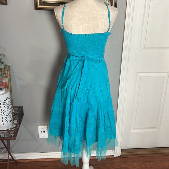 Turquoise Tiered Mini Dress by Connected with Adjustable Straps / Size PM - Picture 6 of 8